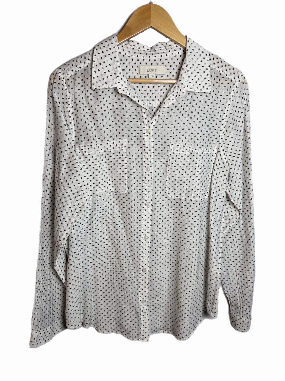 Loft Polka Dot Long Sleeve Silk Blend Size Large